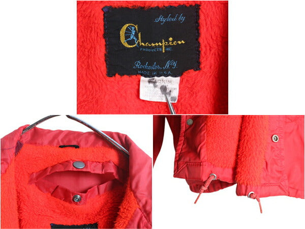 70s ランタグ USA製 チャンピオン ナイロン コーチ ジャケット メンズ M / Champion ヴィンテージ パイル フリース ライナー ジャンパー 赤