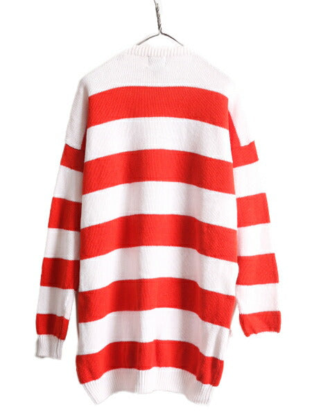 80s OLD GAP 二ット ワイド ボーダー ロング カーディガン レディース L 80年代 ヴィンテージ オールド ギャップ コットン ラミー セーター