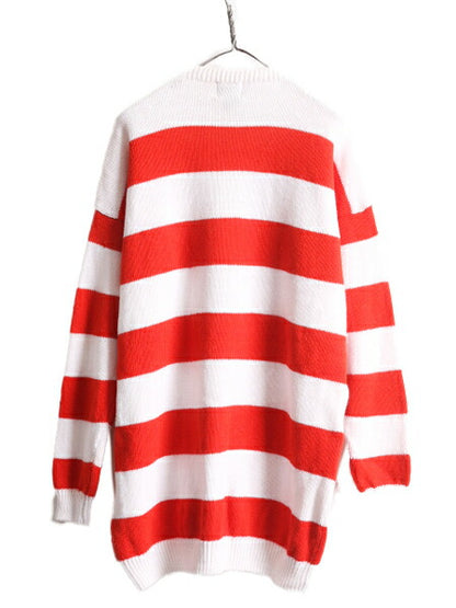 80s OLD GAP 二ット ワイド ボーダー ロング カーディガン レディース L 80年代 ヴィンテージ オールド ギャップ コットン ラミー セーター