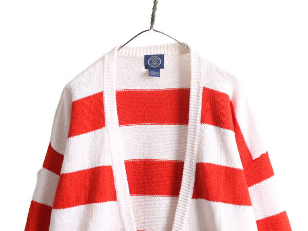 80s OLD GAP 二ット ワイド ボーダー ロング カーディガン レディース L 80年代 ヴィンテージ オールド ギャップ コットン ラミー セーター