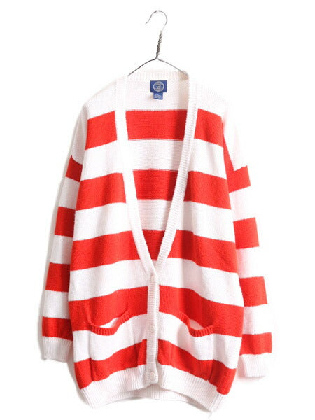 80s OLD GAP 二ット ワイド ボーダー ロング カーディガン レディース L 80年代 ヴィンテージ オールド ギャップ コットン ラミー セーター