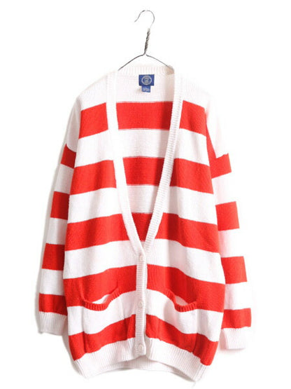 80s OLD GAP 二ット ワイド ボーダー ロング カーディガン レディース L 80年代 ヴィンテージ オールド ギャップ コットン ラミー セーター