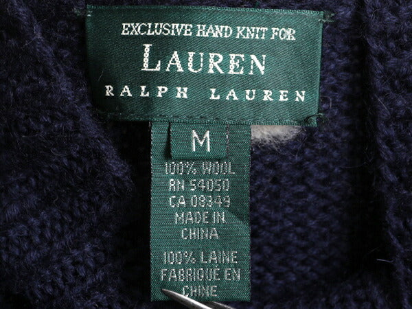 手編み 90s LAUREN ラルフローレン ハイネック ハンド ニット セーター レディース M オールド ハンドメイド ノルディック 絵柄 犬 スキー