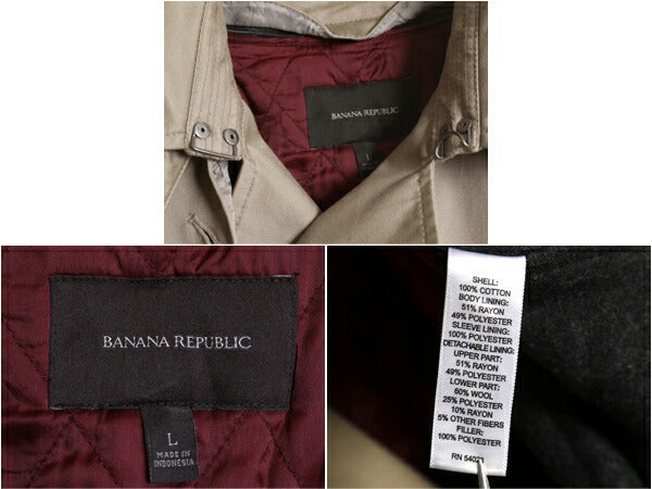 バナナリパブリック トレンチ ハーフ コート メンズ L BANANA REPUBLIC 中綿 キルティング 脱着 ライナー付き ジャケット カーキ ベージュ