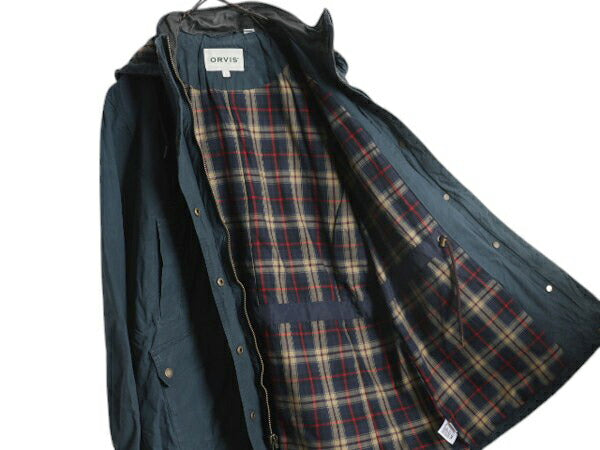 オービス オイルド コットン パーカー ジャケット レディース L ハーフコート ORVIS ワックスド チェック ライナー付き HALLEY STEVENSONS
