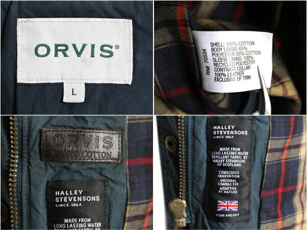 オービス オイルド コットン パーカー ジャケット レディース L ハーフコート ORVIS ワックスド チェック ライナー付き HALLEY STEVENSONS