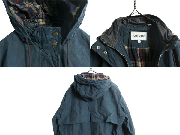 オービス オイルド コットン パーカー ジャケット レディース L ハーフコート ORVIS ワックスド チェック ライナー付き HALLEY STEVENSONS