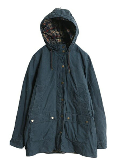 オービス オイルド コットン パーカー ジャケット レディース L ハーフコート ORVIS ワックスド チェック ライナー付き HALLEY STEVENSONS