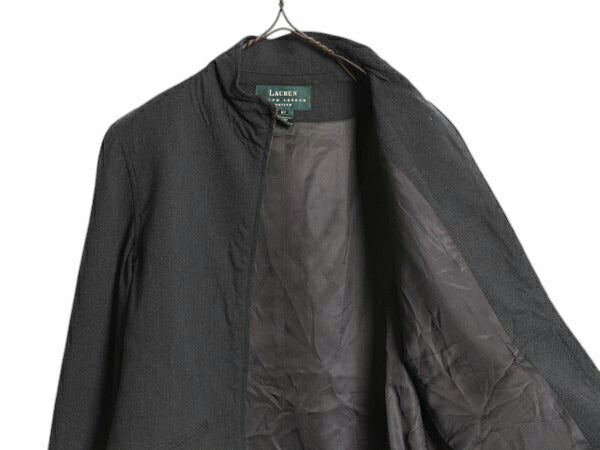 90s LAUREN ラルフローレン フルジップ ウール ジャケット 8P レディース S 程 オールド ポロ ブルゾン ジャンパー モックネック 無地 濃灰
