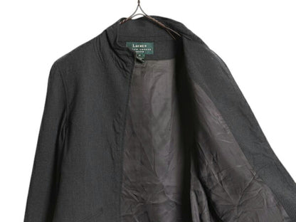 90s LAUREN ラルフローレン フルジップ ウール ジャケット 8P レディース S 程 オールド ポロ ブルゾン ジャンパー モックネック 無地 濃灰