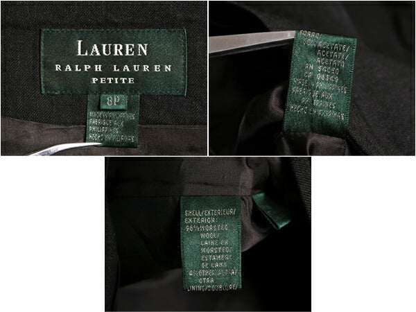 90s LAUREN ラルフローレン フルジップ ウール ジャケット 8P レディース S 程 オールド ポロ ブルゾン ジャンパー モックネック 無地 濃灰