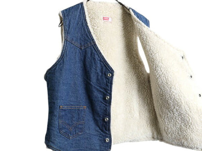 70s USA製 リーバイス 裏 ボア デニム ベスト メンズ M 古着 70年代 ヴィンテージ LEVIS 重ね着 前開き パイル オレンジタブ ポケット付き