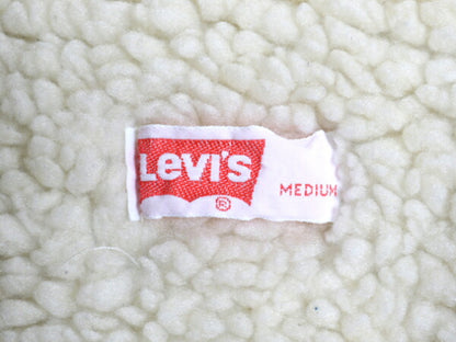 70s USA製 リーバイス 裏 ボア デニム ベスト メンズ M 古着 70年代 ヴィンテージ LEVIS 重ね着 前開き パイル オレンジタブ ポケット付き