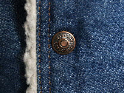 70s USA製 リーバイス 裏 ボア デニム ベスト メンズ M 古着 70年代 ヴィンテージ LEVIS 重ね着 前開き パイル オレンジタブ ポケット付き
