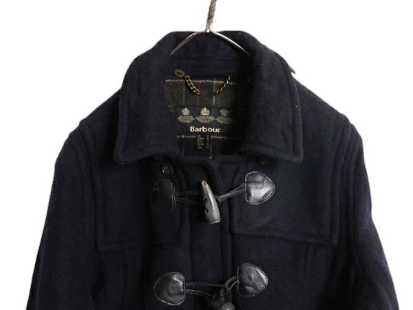 バブアー メルトン ウール ダッフル コート レディース S 古着 Barbour チェック ライナー 脱着 フード付き パーカー ジャケット 3ワラント