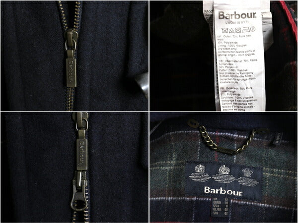 バブアー メルトン ウール ダッフル コート レディース S 古着 Barbour チェック ライナー 脱着 フード付き パーカー ジャケット 3ワラント