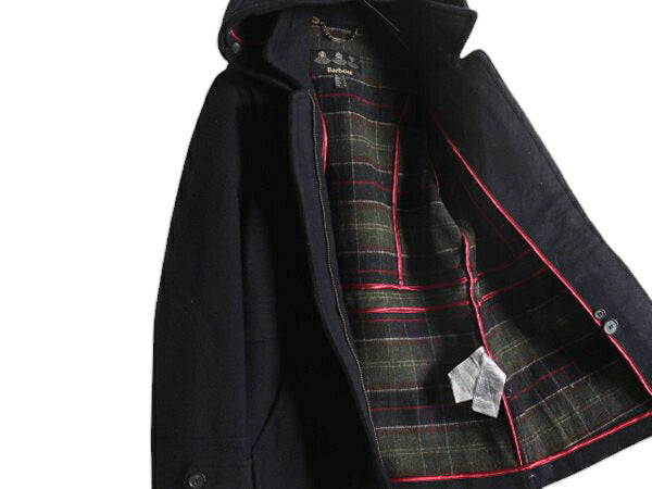 バブアー メルトン ウール ダッフル コート レディース S 古着 Barbour チェック ライナー 脱着 フード付き パーカー ジャケット 3ワラント