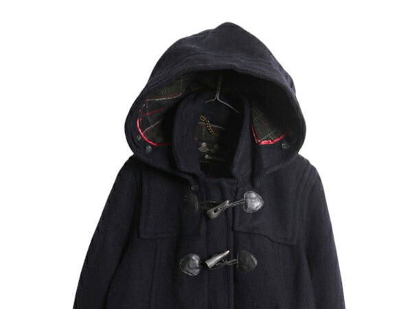 バブアー メルトン ウール ダッフル コート レディース S 古着 Barbour チェック ライナー 脱着 フード付き パーカー ジャケット 3ワラント