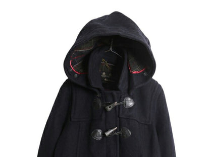 バブアー メルトン ウール ダッフル コート レディース S 古着 Barbour チェック ライナー 脱着 フード付き パーカー ジャケット 3ワラント