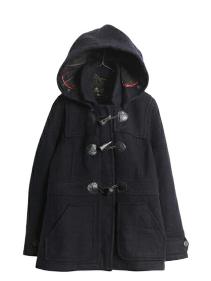 バブアー メルトン ウール ダッフル コート レディース S 古着 Barbour チェック ライナー 脱着 フード付き パーカー ジャケット 3ワラント