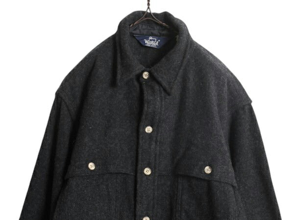 80s USA製 ウールリッチ ウール ダブル マッキーノ ジャケット メンズ L 旧タグ ヴィンテージ WOOLRICH ブルゾン CPO エルボーパッチ 濃灰