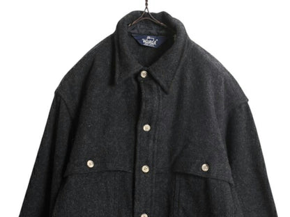 80s USA製 ウールリッチ ウール ダブル マッキーノ ジャケット メンズ L 旧タグ ヴィンテージ WOOLRICH ブルゾン CPO エルボーパッチ 濃灰
