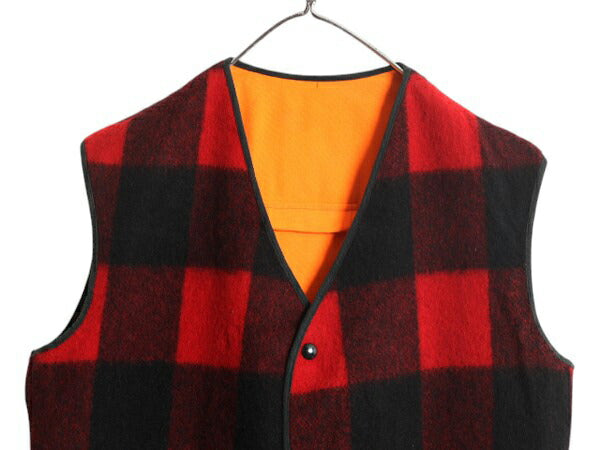 70s USA製 ウールリッチ リバーシブル ベスト メンズ M / 古着 Woolrich 白タグ ヴィンテージ ウール バッファロー チェック ハンティング