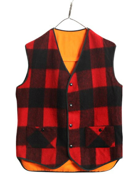70s USA製 ウールリッチ リバーシブル ベスト メンズ M / 古着 Woolrich 白タグ ヴィンテージ ウール バッファロー チェック ハンティング