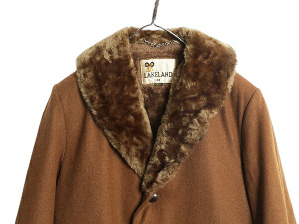 70s USA製 Lakeland ギャング コート 40 メンズ M ヴィンテージ メルトン ウール ツイード 内ボア 裏ボア パイル ハーフコート ジャケット