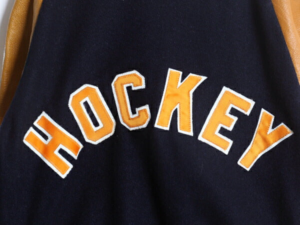 70s USA製 DEERFOOT 袖 本革 レザー ウール スタジャン メンズ M / ヴィンテージ アワード ジャケット サガラ ワッペン ブルゾン ツートン