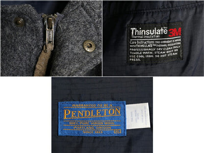 90s USA製 ペンドルトン ウール ハーフ コート メンズ XL オールド PENDLETON 本革 エルボーパッチ 中綿 ライナー付き ジャケット 無地 灰
