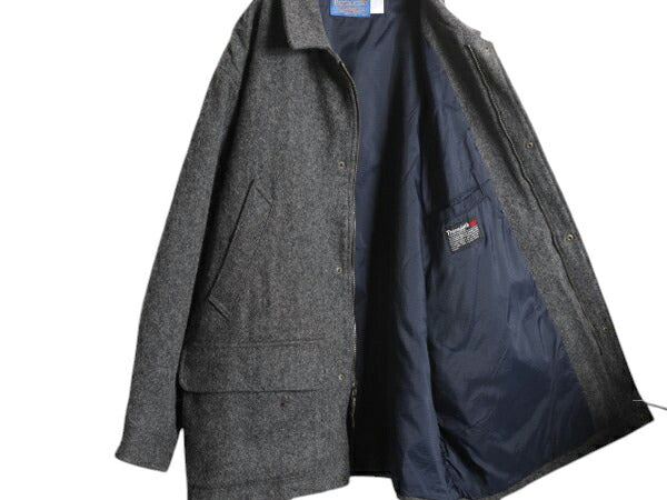 90s USA製 ペンドルトン ウール ハーフ コート メンズ XL オールド PENDLETON 本革 エルボーパッチ 中綿 ライナー付き ジャケット 無地 灰