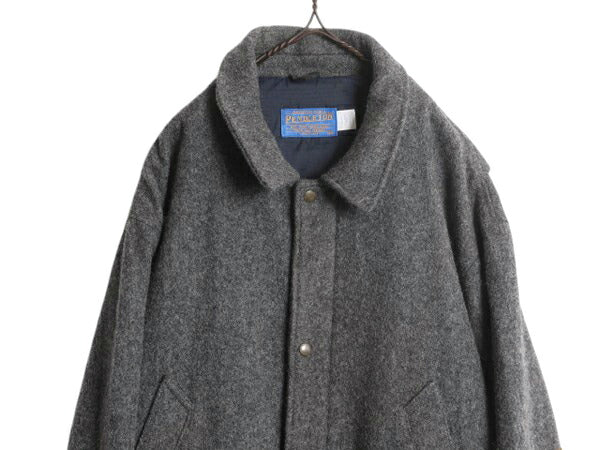90s USA製 ペンドルトン ウール ハーフ コート メンズ XL オールド PENDLETON 本革 エルボーパッチ 中綿 ライナー付き ジャケット 無地 灰