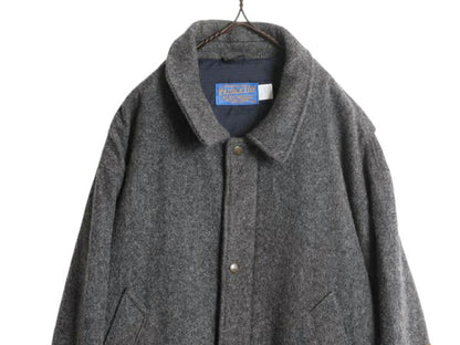 90s USA製 ペンドルトン ウール ハーフ コート メンズ XL オールド PENDLETON 本革 エルボーパッチ 中綿 ライナー付き ジャケット 無地 灰