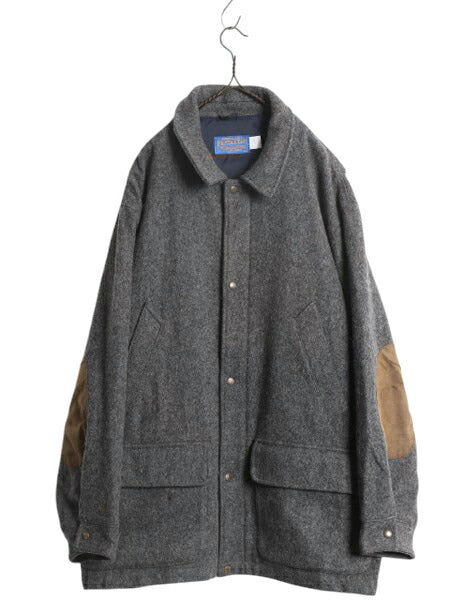90s USA製 ペンドルトン ウール ハーフ コート メンズ XL オールド PENDLETON 本革 エルボーパッチ 中綿 ライナー付き ジャケット 無地 灰