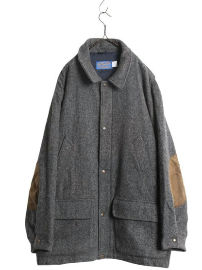 90s USA製 ペンドルトン ウール ハーフ コート メンズ XL オールド PENDLETON 本革 エルボーパッチ 中綿 ライナー付き ジャケット 無地 灰