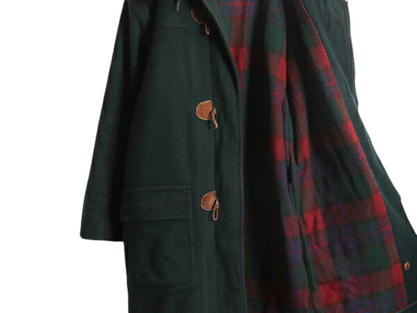 90s エルエルビーン ダッフル コート レディース L 程 / 古着 オールド LLBEAN 旧タグ メルトン ウール ロング 中綿 チェック ライナー付き