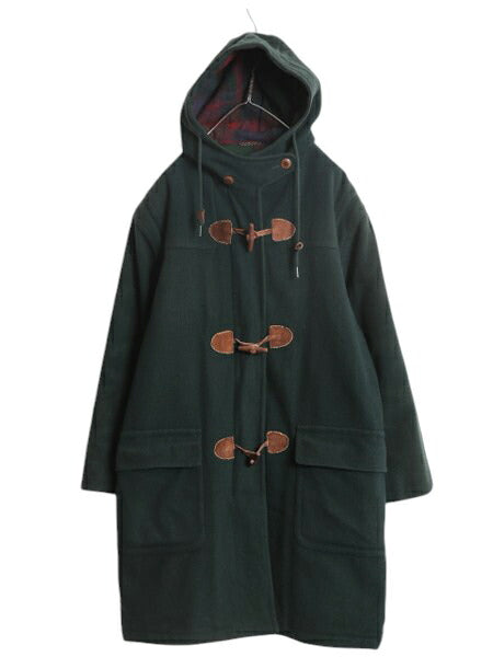 90s エルエルビーン ダッフル コート レディース L 程 / 古着 オールド LLBEAN 旧タグ メルトン ウール ロング 中綿 チェック ライナー付き