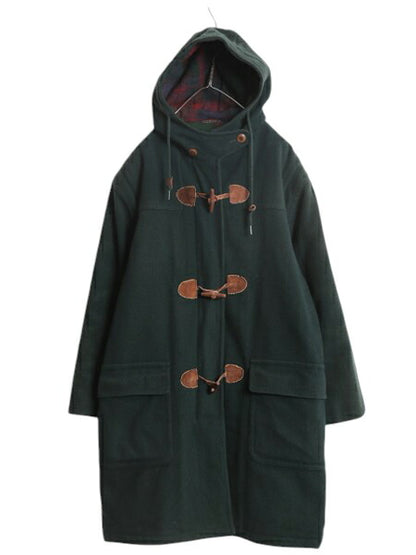 90s エルエルビーン ダッフル コート レディース L 程 / 古着 オールド LLBEAN 旧タグ メルトン ウール ロング 中綿 チェック ライナー付き