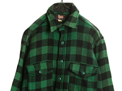 50s ウールリッチ ブロック チェック 長袖 CPO ウール シャツ メンズ M 程 古着 黒タグ ヴィンテージ WOOLRICH ジャケット ヘビーウェイト