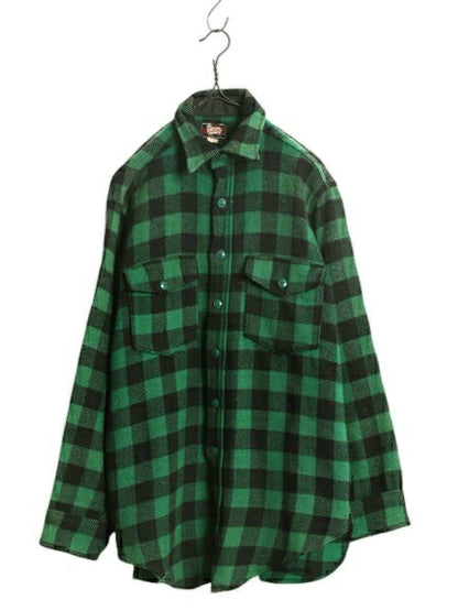 50s ウールリッチ ブロック チェック 長袖 CPO ウール シャツ メンズ M 程 古着 黒タグ ヴィンテージ WOOLRICH ジャケット ヘビーウェイト