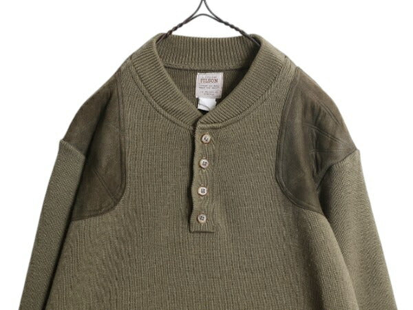 00s USA製 フィルソン ヘンリーネック ガイド セーター メンズ L 古着 FILSON オールド ウール ニット 本革 ヌバック レザー ハンティング