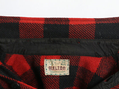 60s MELTON ブロック チェック 長袖 CPO ウール シャツ メンズ M 程 / 古着 ヴィンテージ メルトン ジャケット ヘビーウェイト 長袖シャツ