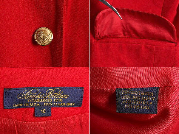 デッドストック 90s USA製 ブルックスブラザーズ テーラード ジャケット レディース L 新品 90年代 オールド ブレザー Brooks Brothers 赤
