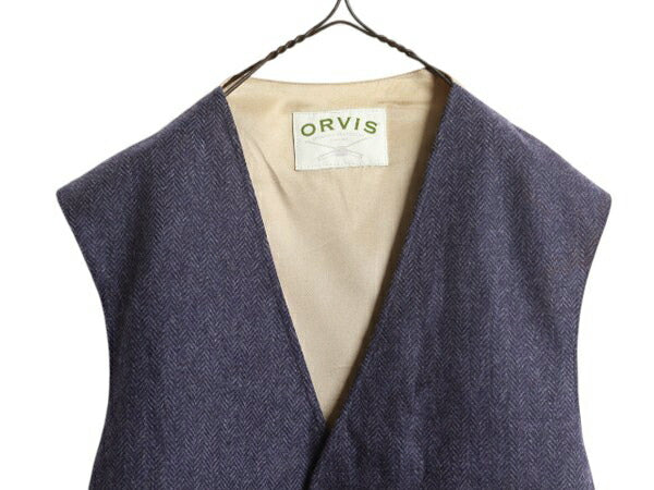 00s USA製 オービス テーラード ベスト メンズ XL / オールド ORVIS ツイード ウール ジレ ヘリンボーン ストライプ 大きいサイズ 前開き