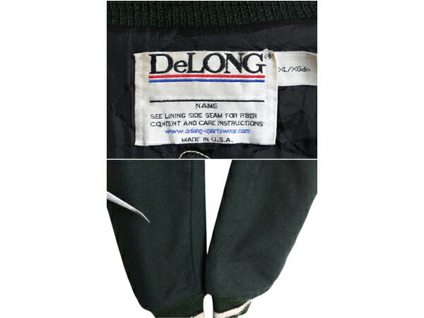 90s USA製 DELONG レザー 切替 ウール スタジャン メンズ XL オールド 中綿 アワード ジャケット ジャンパー サガラ ワッペン付き ツートン