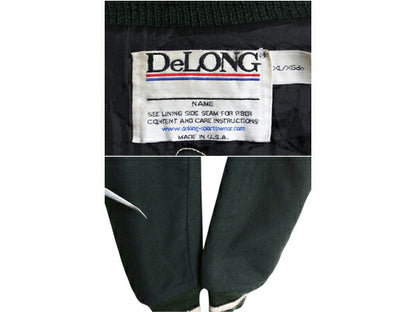 90s USA製 DELONG レザー 切替 ウール スタジャン メンズ XL オールド 中綿 アワード ジャケット ジャンパー サガラ ワッペン付き ツートン