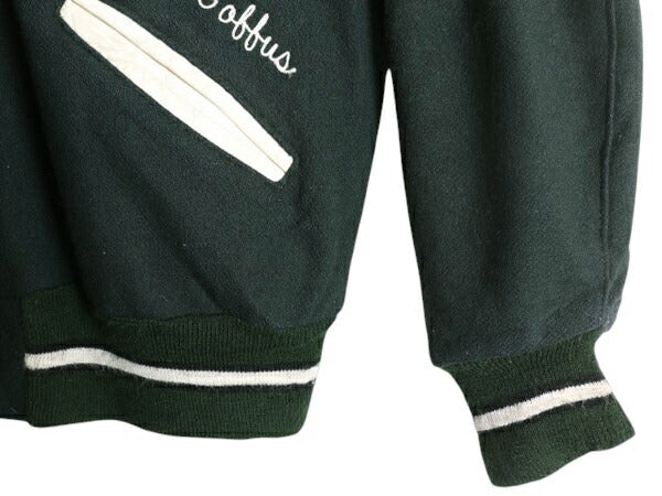 90s USA製 DELONG レザー 切替 ウール スタジャン メンズ XL オールド 中綿 アワード ジャケット ジャンパー サガラ ワッペン付き ツートン