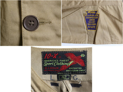 50s 60s USA製 10-X シューティング ジャケット メンズ L 程 ヴィンテージ ハンティング パッド付き 本革 レザー パッチ コットン ワッペン