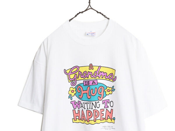80s USA製 メッセージ プリント Tシャツ メンズ レディース XL / 80年代 ヴィンテージ 当時物 イラスト 大きいサイズ シングルステッチ 白
